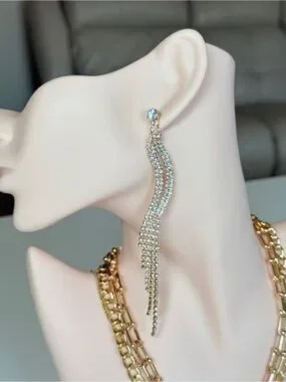 Elegant Gold-Tone Rhinestone Dangle Earrings